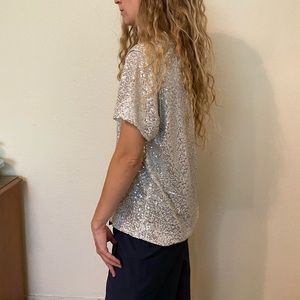 Diane Von Furstenberg silver sequin white pocket t